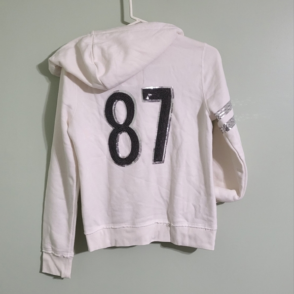 Aeropostale White Zip-Up Hoodie with sequin designs, size M - Picture 2 of 3